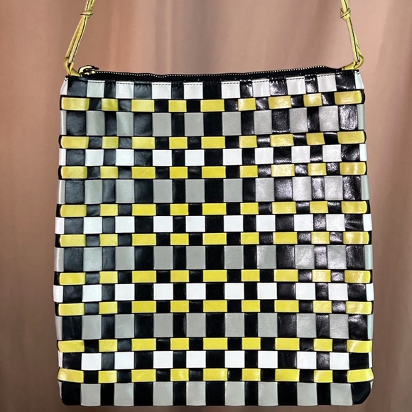 Vintage Miu Miu Woven Leather Yellow, Grey, Black, White Top Handle Zip Tote - Picture 3 of 17